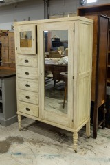 Wardrobe Armoire - Painted White\/Cream with Mirror