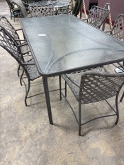 Frosted Glass Rectangular Patio Table with 6 Chairs