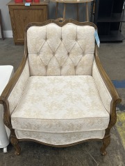 Italian Provincial Carved Upholstered Cream Chair