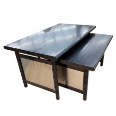 2 Piece Black Stacking Tables w\/ Metal Sides