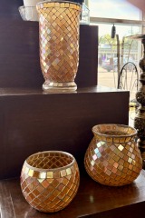 Gold Mosaic Iridescent Glass Holders Set of 3