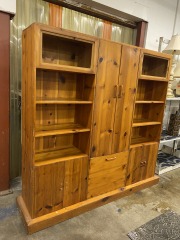 Knotty Pine Storage Wall Unit with Peg Board