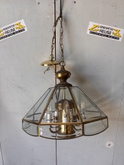 MCM 5-Light Brass and Beveled Glass Chandelier
