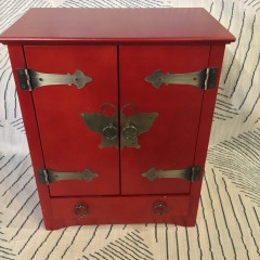 red Chinese Oriental butterfly armoire jewelry cabinet