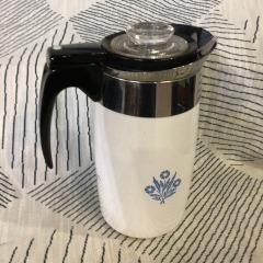 VTG Corn Ware Blue Cornflower 9 Cup Pot Lid Plastic Handle Complete Percolator