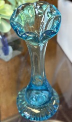 Vintage Bud Vase, Aqua Blue Hand-Blown Glass