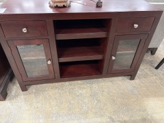 Dark Cherry glass door console\/credenza