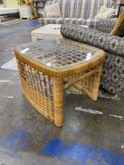 Vintage Pencil Reed Glass Top Side Table
