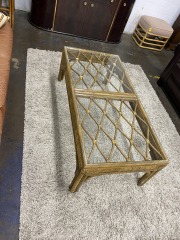 Vintage Bamboo Rattan Glass Top Coffee Table