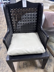 Black wood Arm Chair with off white cushion