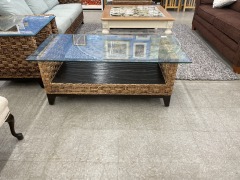 Wicker\/Glass Coffee Table