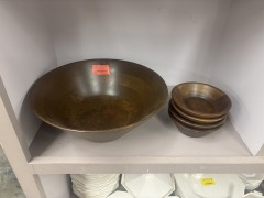 Vintage Walnut Wooden Salad Bowl Set