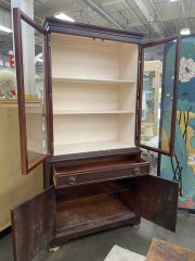 Federal Style Cherry Finish and Light Pink China Cabinet