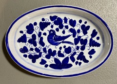 Sambuco Pottery Blue and White Flowers & Birds Oval Dish