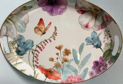 Beautiful Serving Tray, Enamelware Spring Botanical Garden Theme