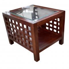 Wood & Glass Lattice-Style End Table