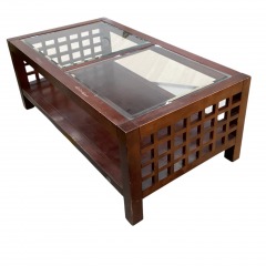 Wood & Glass Lattice-Style Coffee Table