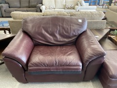 Maroon Pleather Loveseat & Ottoman
