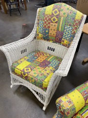 Vintage 1970's Quilt Crazy Upholstered Whicker Rocker