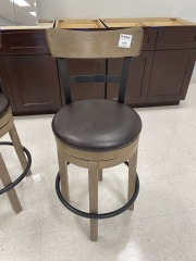 Leather and Wood Swivel Stool