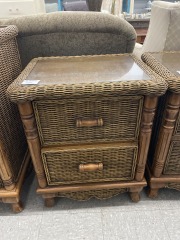 Brown Wicker 2 Drawer Nightstand