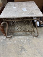Marble-Top Accent Table w\/ Metal Base