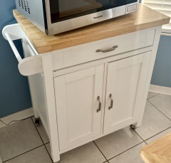 Rolling Kitchen Island, White, Butcher-Block Top
