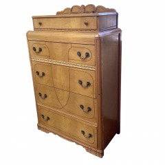 Vintage Art Deco Wood Waterfall-Style Highboy Dresser