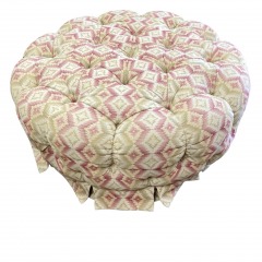 Pink\/Green Round Tufted Ottoman Highland House