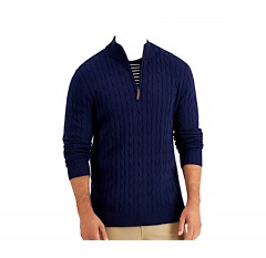 2289P2 | MACY'S Club Room Men's Cable Knit Quarter-Zip Cotton Sweater | SMALL | NAVY