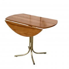 Vintage Wood and Brass Drop-Leaf Round Dining Table
