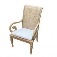 Natural Rattan Armchair with White Cushion