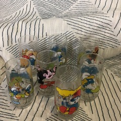 Vintage Smurf 1983 Tall Drinking Glass Tumbler Cup Libbey, set of 7