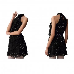 1764P1 | ANTHROPOLOGIE Maeve Halter Rosette Mini Dress | XS | BLACK