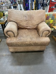 Studded Milk Chocolate Leather Armchair