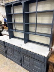 Blue & White Dresser With Hutch
