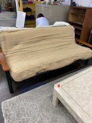 Tan Metal & Wood Futon