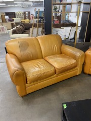 Orange Leather Lazyboy Loveseat