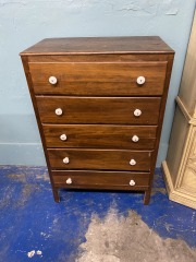 Charming Vintage Wood Five Drawer Dresser