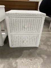 White Wicker Two Drawer Nightstand