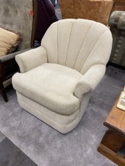 Ivory Scalloped Swivel Rocker Chair