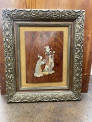 Vintage Chinese Carved Soapstone Plaque - Man with Child