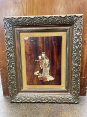 Vintage Chinese Carved Soapstone Plaque - Man Holding Child