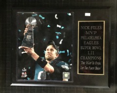 framed Nick Foles Philadelphia Eagles Super Bowl LII MVP trophy photograph