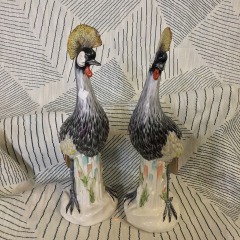 vintage Italian porcelain grey crowned crane figurines