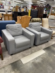 Cube Like Grey Leather Modern Arm Chair
