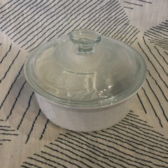 Vintage Corning Ware  French White Round Casserole Dish With Lid