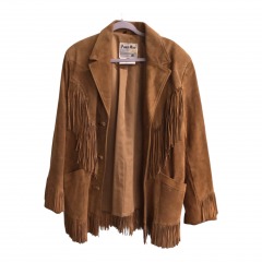 Vintage Pioneer Wear Men's 1970s Suede Jacket Western Cowboy Fringe Coat 44