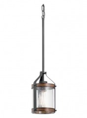 Farmhouse Distressed Black and Wood Tone Pendant LIght