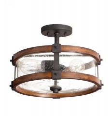 Farmhouse Distressed Black and Wood Tone 3 Light Fixture